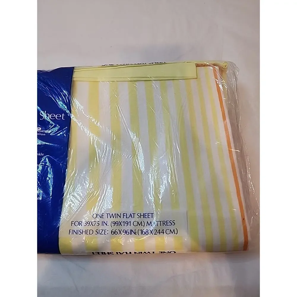 Vintage Dan River Dantrel Twin Flat Fitted Sheets Yellow Orange Striped No Iron